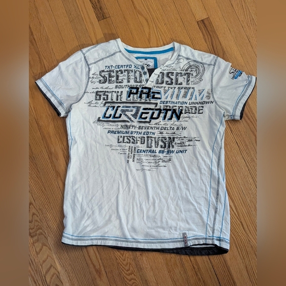 Men's White and Blue Graphic Tee - Picture 1 of 5